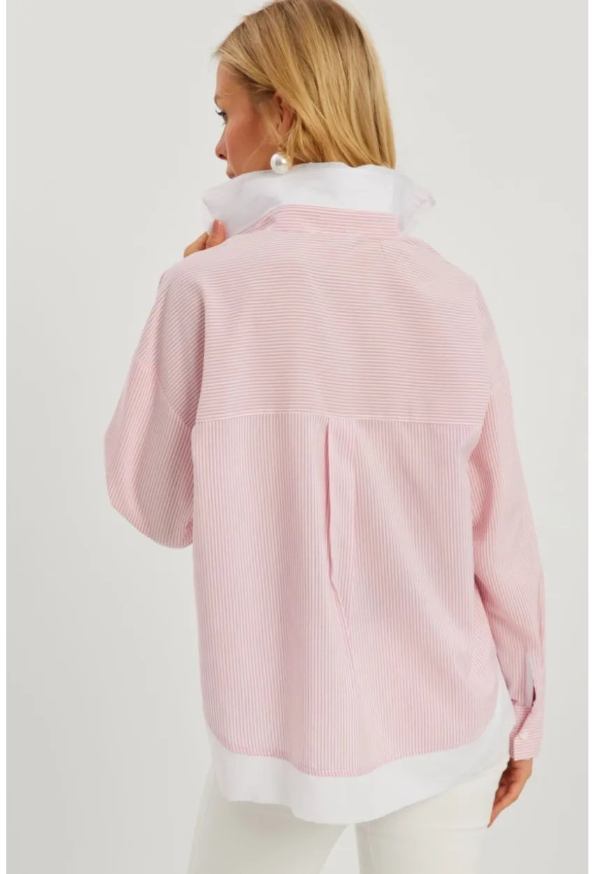 Kadın Pembe Çizgili Gömlek SF2551