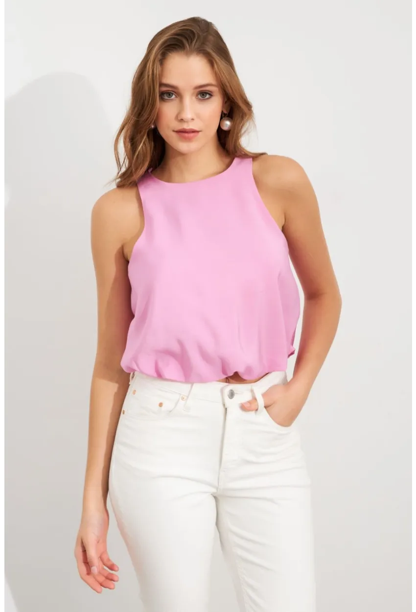 Kadın Pembe Kolsuz Balon Bluz SAN101
