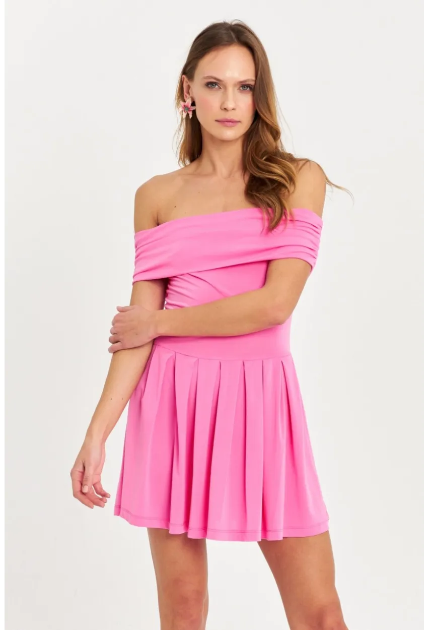 Kadın Pembe Madonna Yaka Mini Elbise MON1262