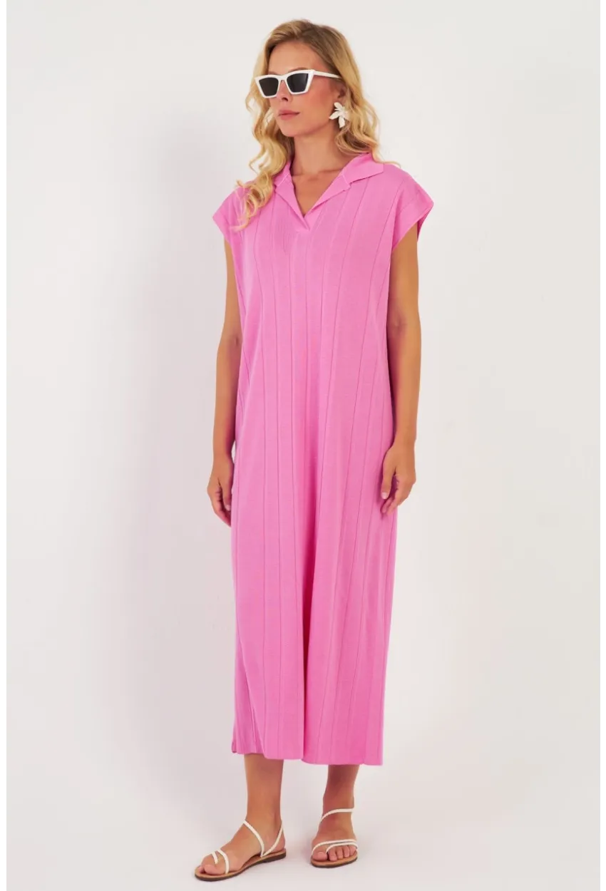 Kadın Pembe Triko Midi Elbise KZ3238