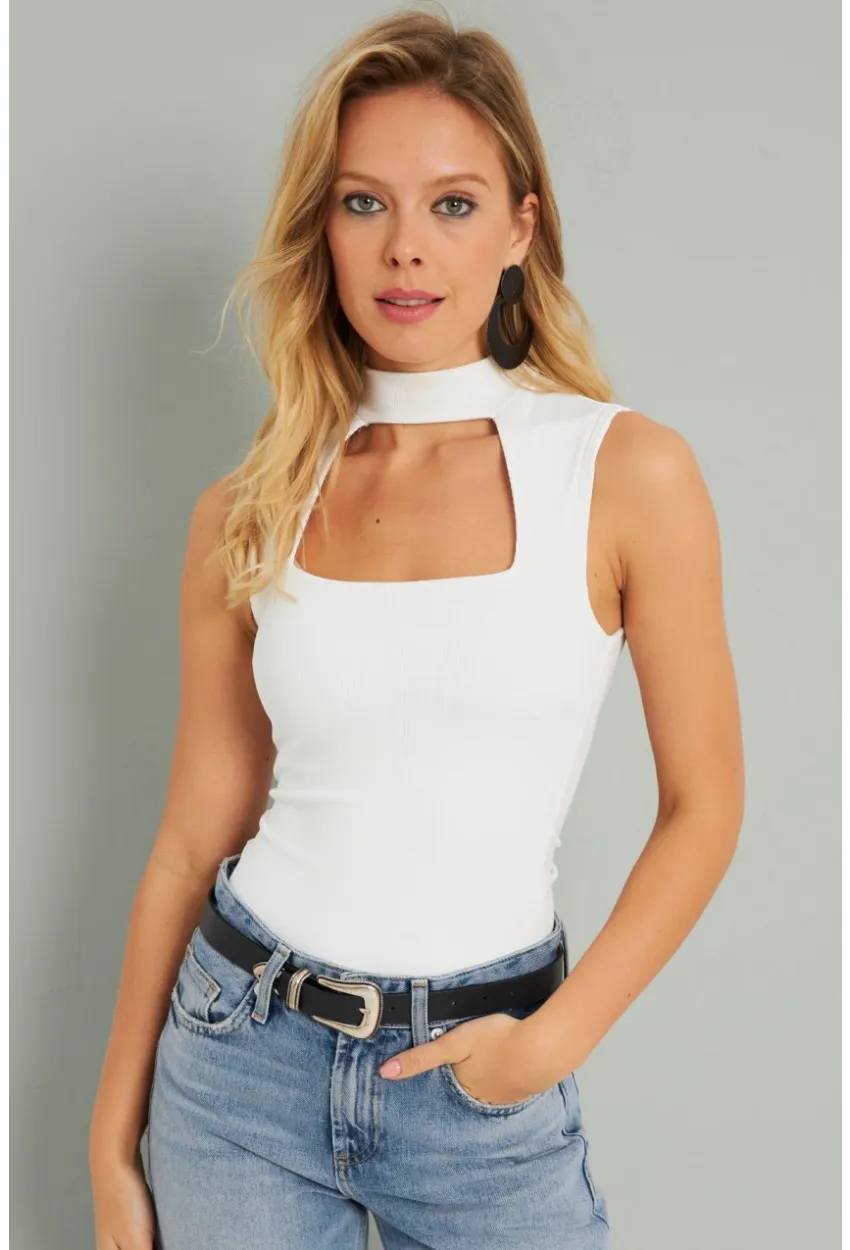 Kadın Pencereli Bluz Beyaz AYD275