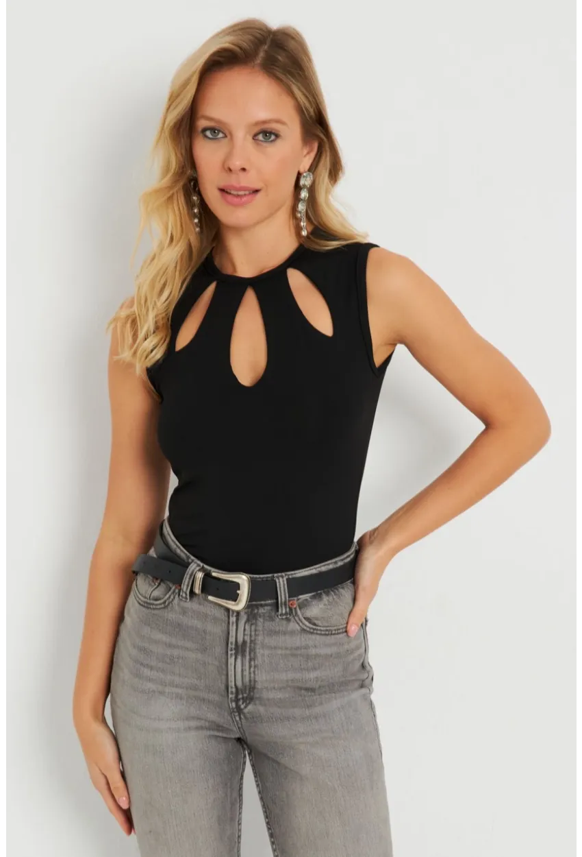 Kadın Pencereli Bluz Siyah EY2719