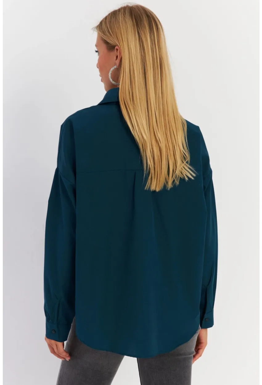 Kadın Petrol Cepli Taşlı Gömlek MZER414
