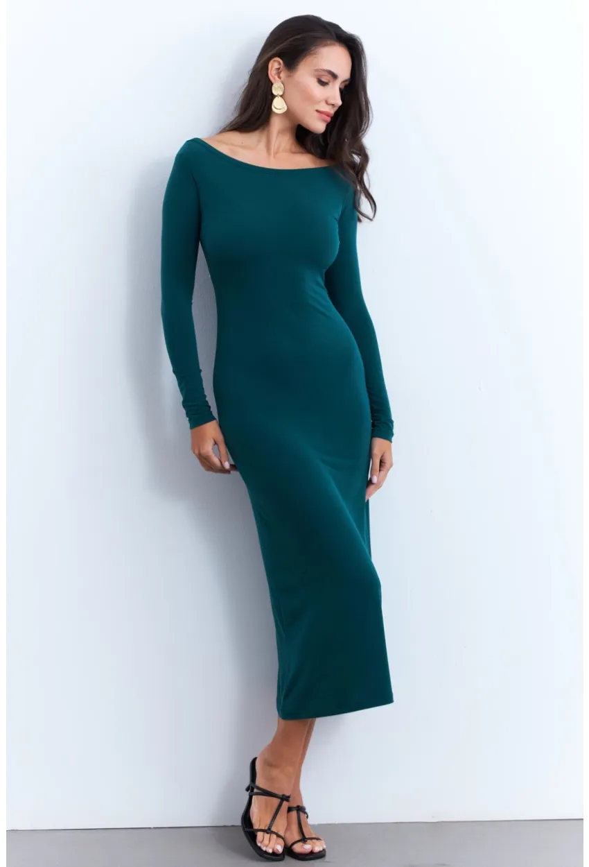 Kadın Petrol Kayık Yaka Maxi Yılbaşı Elbise HOR03