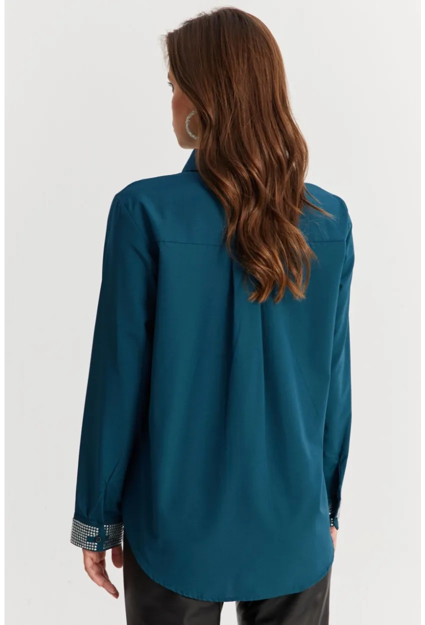 Kadın Petrol Manşeti Taşlı Gömlek ZER415