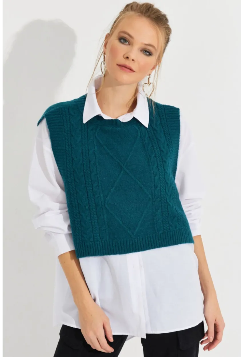 Kadın Petrol Yanları Bağlamalı Süveter YV210