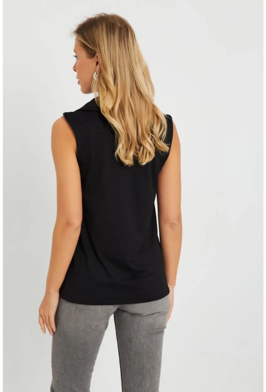 Kadın Polo Yaka Bluz Siyah AYD276