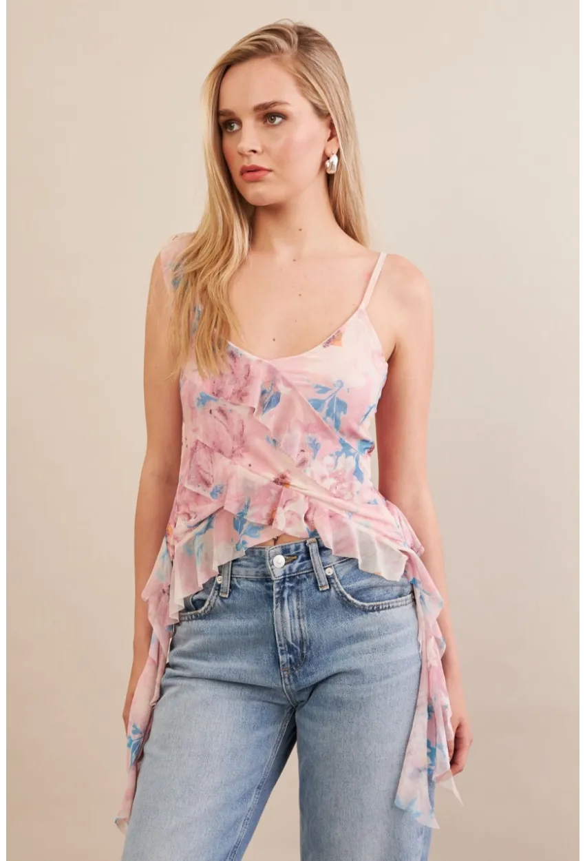 Kadın Pudra Desenli Fırfırlı Şifon Bluz FS033