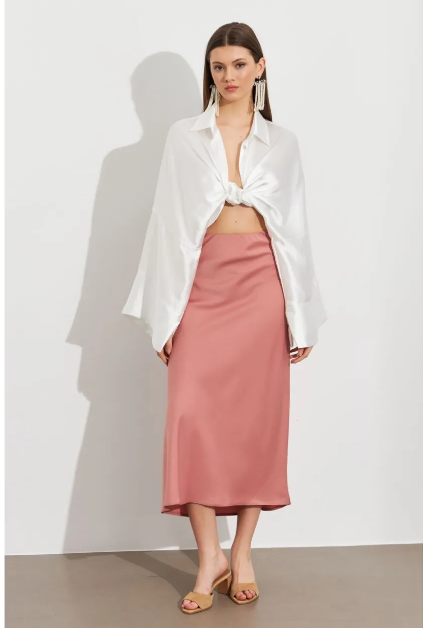 Kadın Pudra Saten Çan Etek SE20