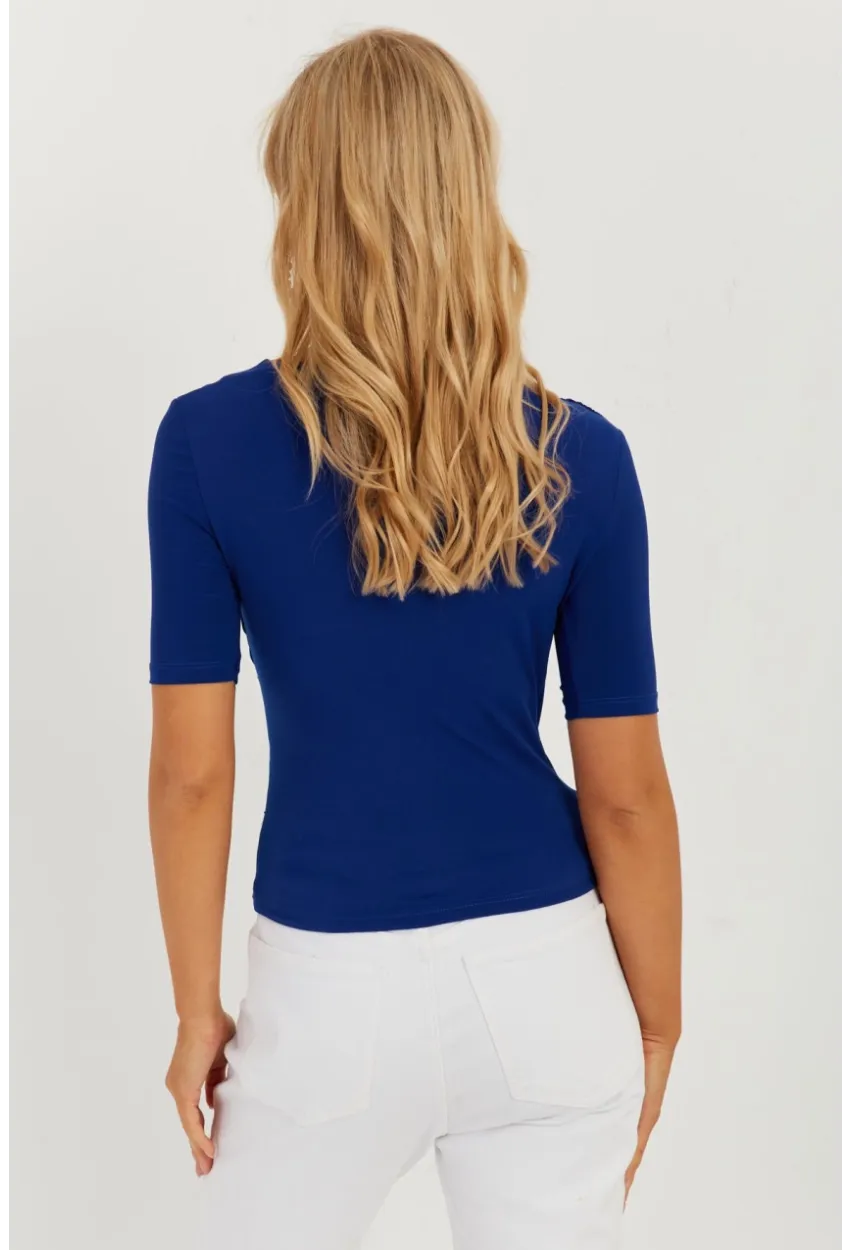 Kadın Saks Büzgülü Bluz YZ623