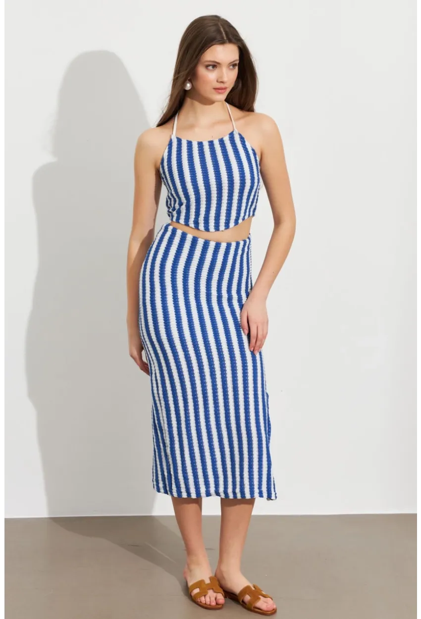 Kadın Saks Etekli Triko Takım ROP108