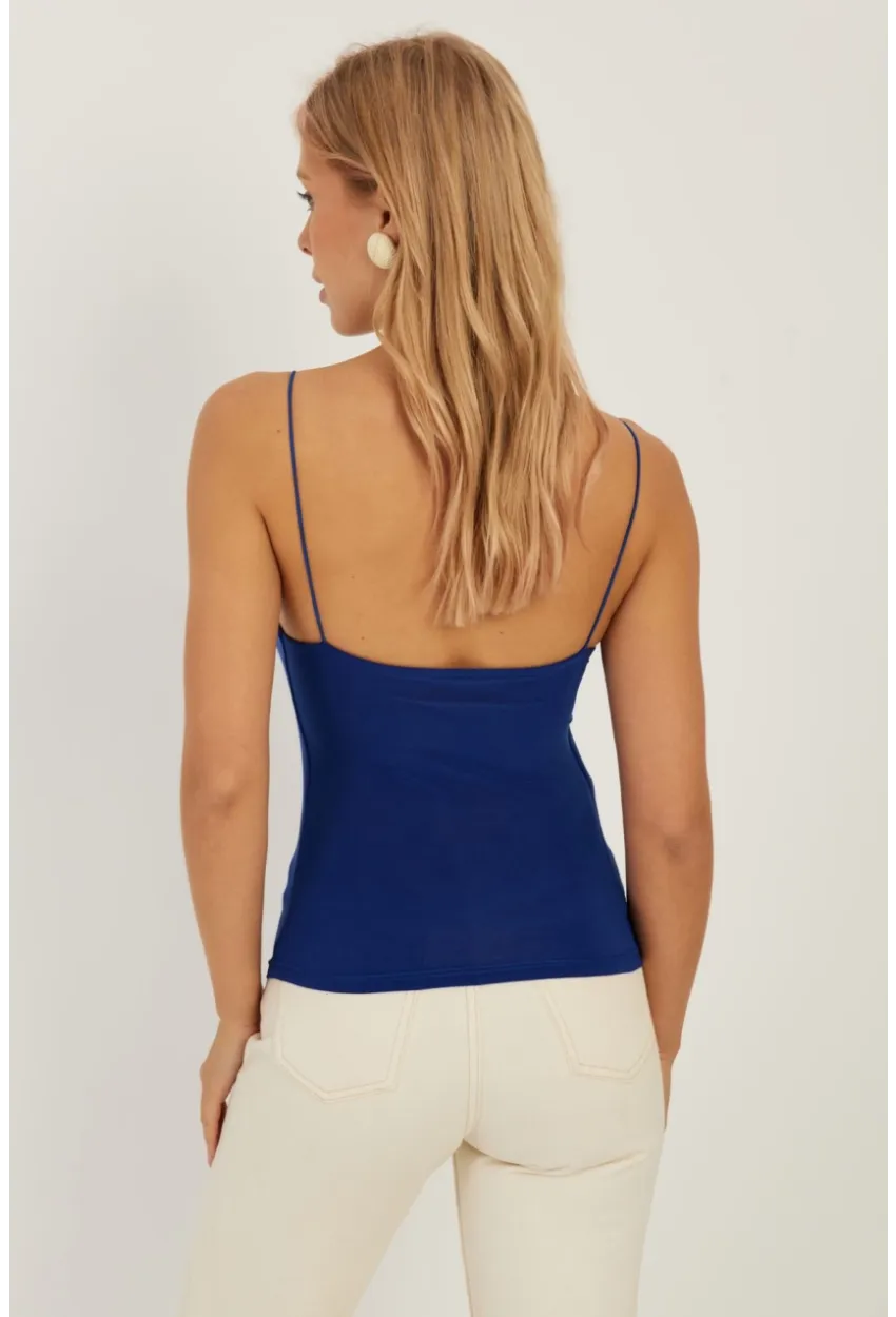 Kadın Saks İp Askılı Bluz GÇ154