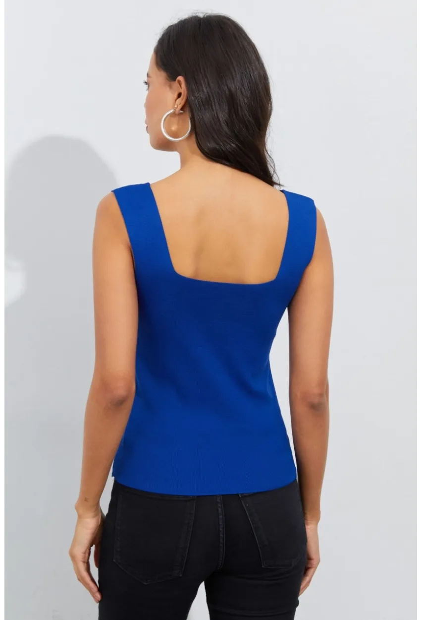 Kadın Saks Kare Yaka Triko Bluz YV87