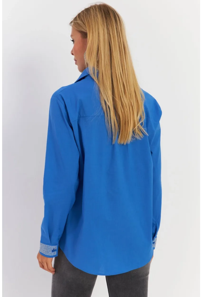 Kadın Saks Manşeti Taşlı Gömlek ZER415