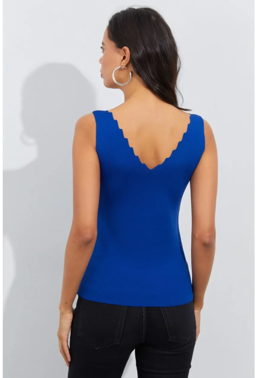 Kadın Saks Merdiven Yaka Triko Bluz YV83