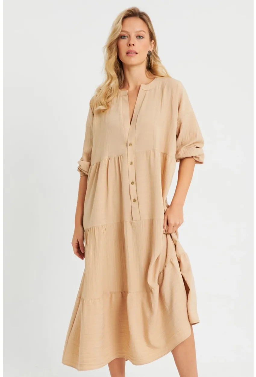 Kadın Salaş Midi Elbise Camel Q982