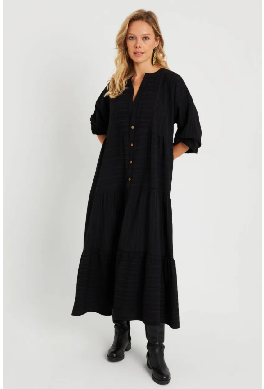 Kadın Salaş Midi Elbise Siyah Q982