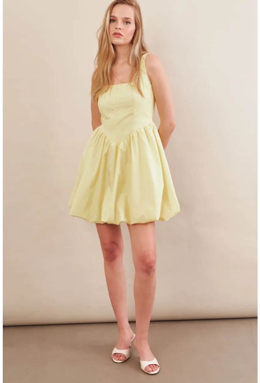 Kadın Sarı Askılı Mini Balon Elbise ERL105