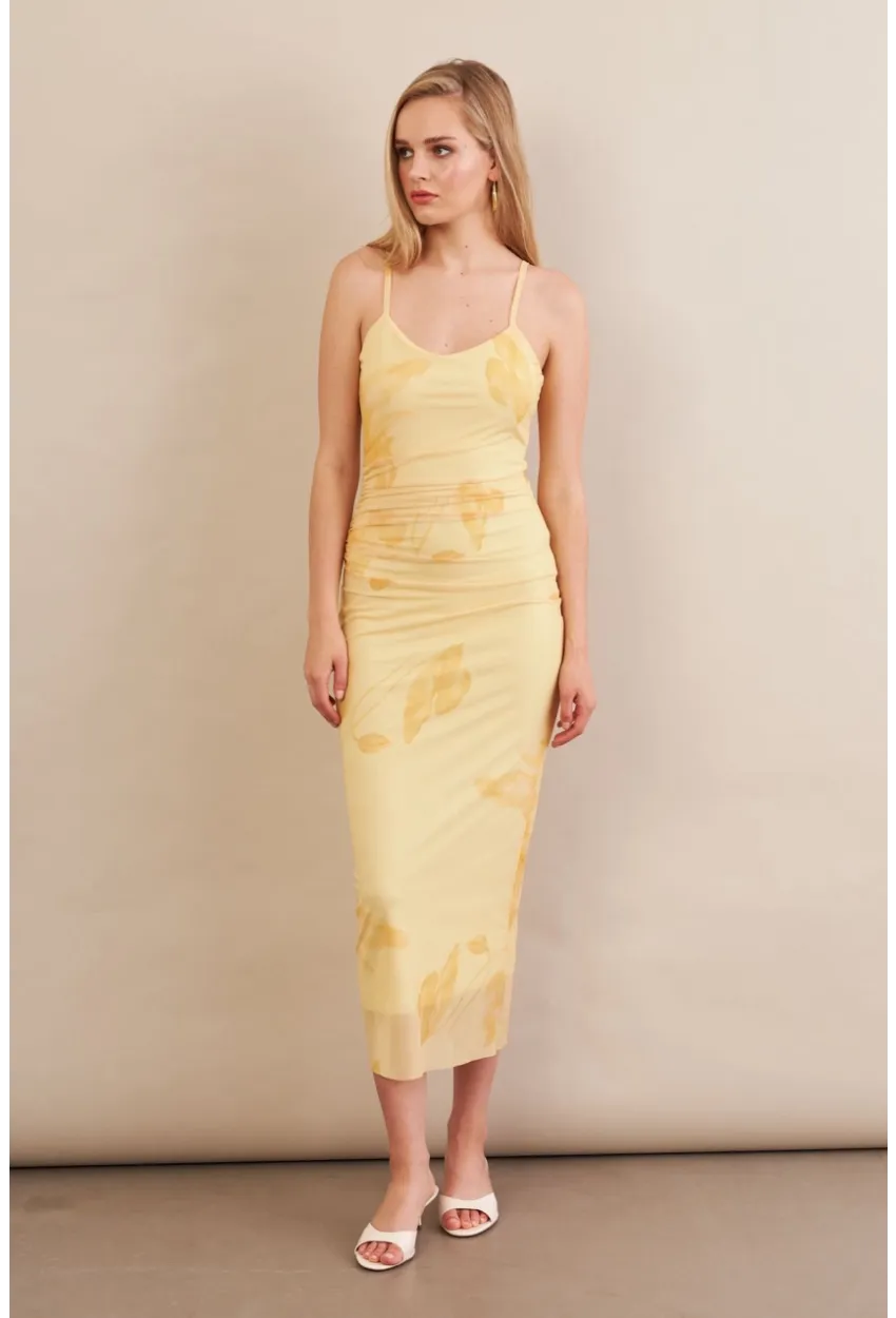 Kadın Sarı Astarlı Midi Tül Elbise MRS130