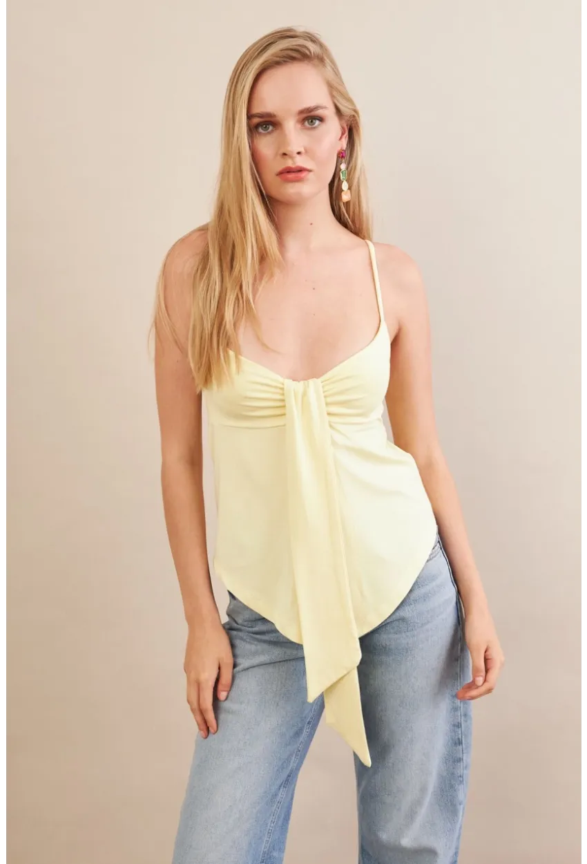 Kadın Sarı Büzgülü Asimetrik Bluz ZH172