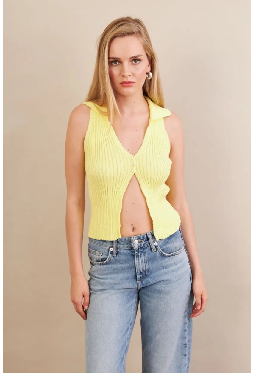 Kadın Sarı Polo Yaka Yumoş Yelek ZH050