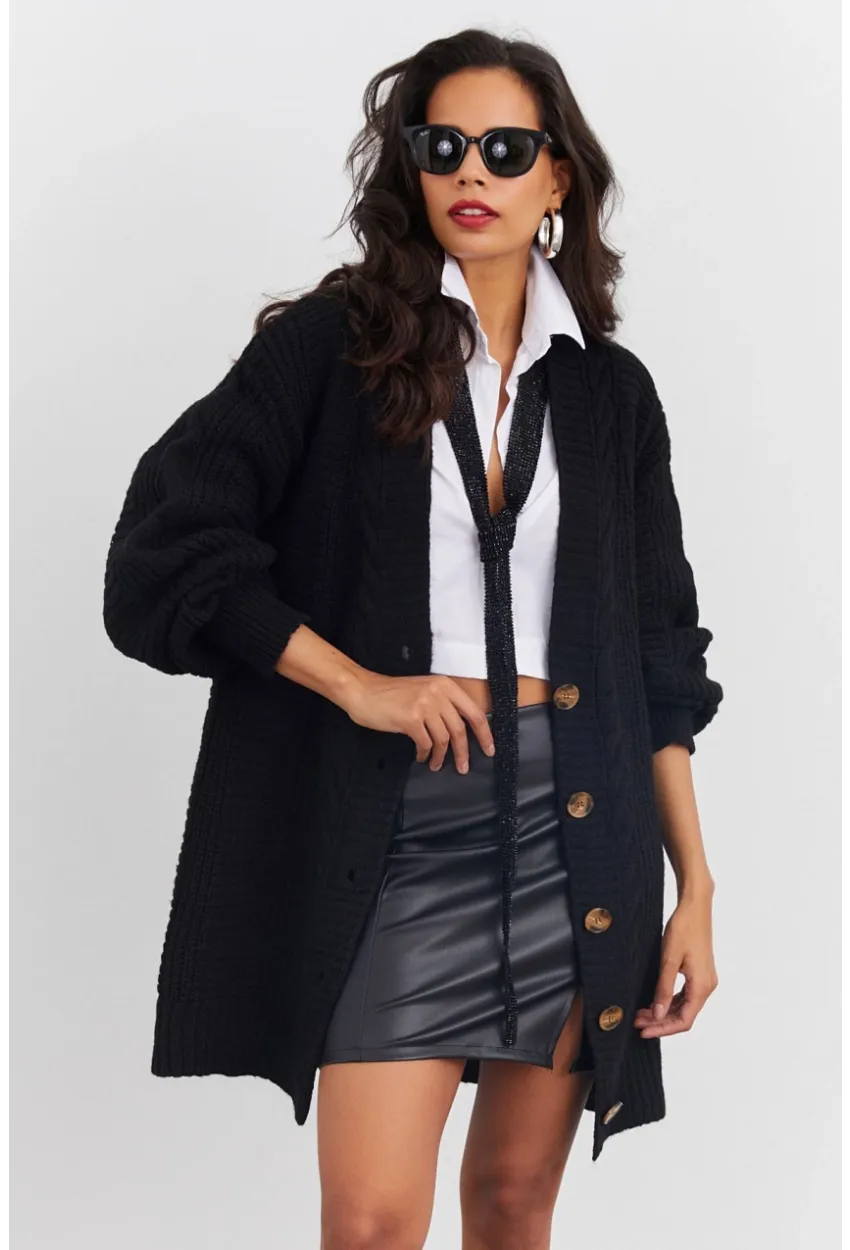 Kadın Siyah Ajurlu Hırka YV108