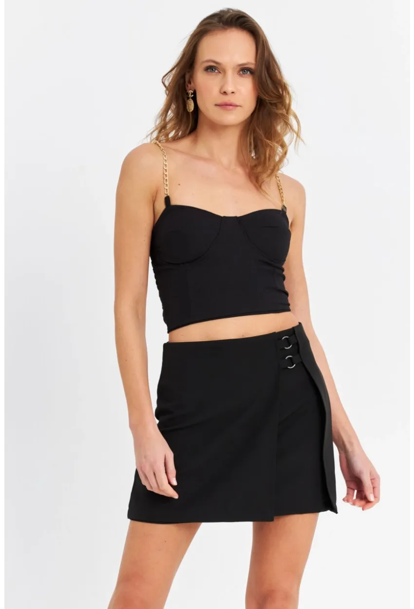 Kadın Siyah Aksesuarlı Mini Etek SE10