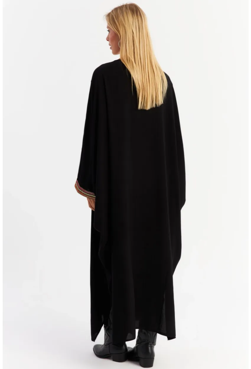 Kadın Siyah Aksesuarlı Şeritli Maxi Elbise MALO12