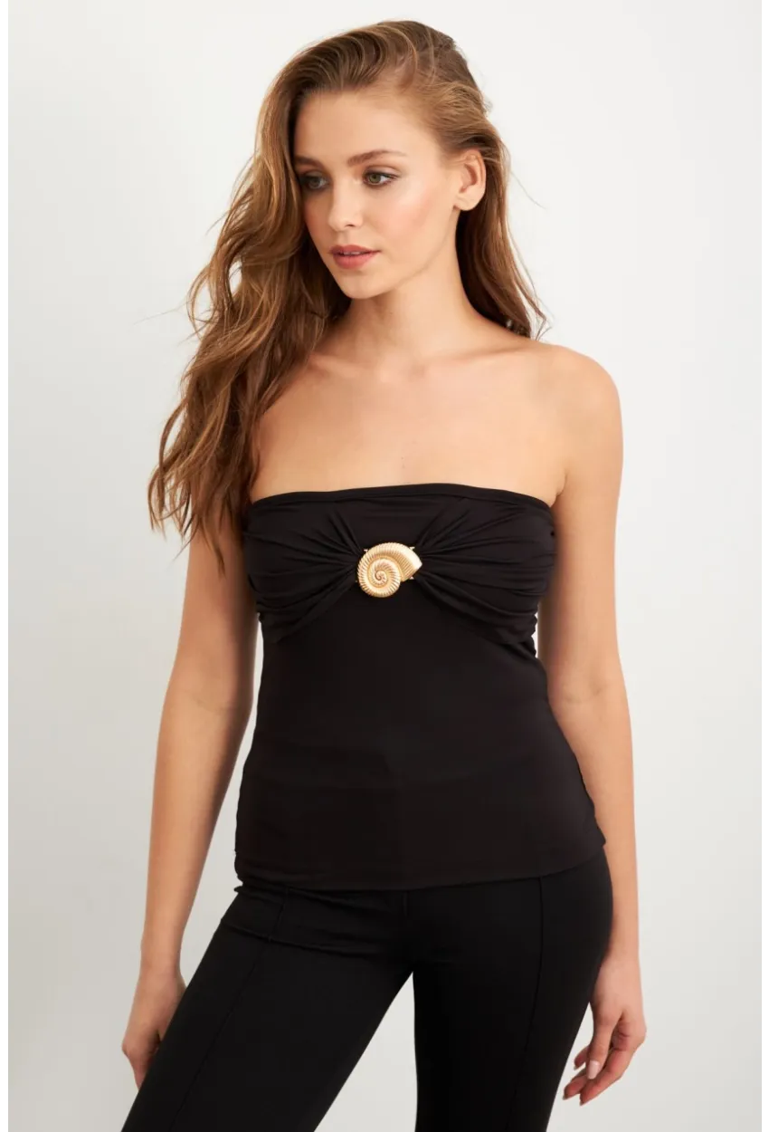 Kadın Siyah Aksesuarlı Straplez Bluz EY3086