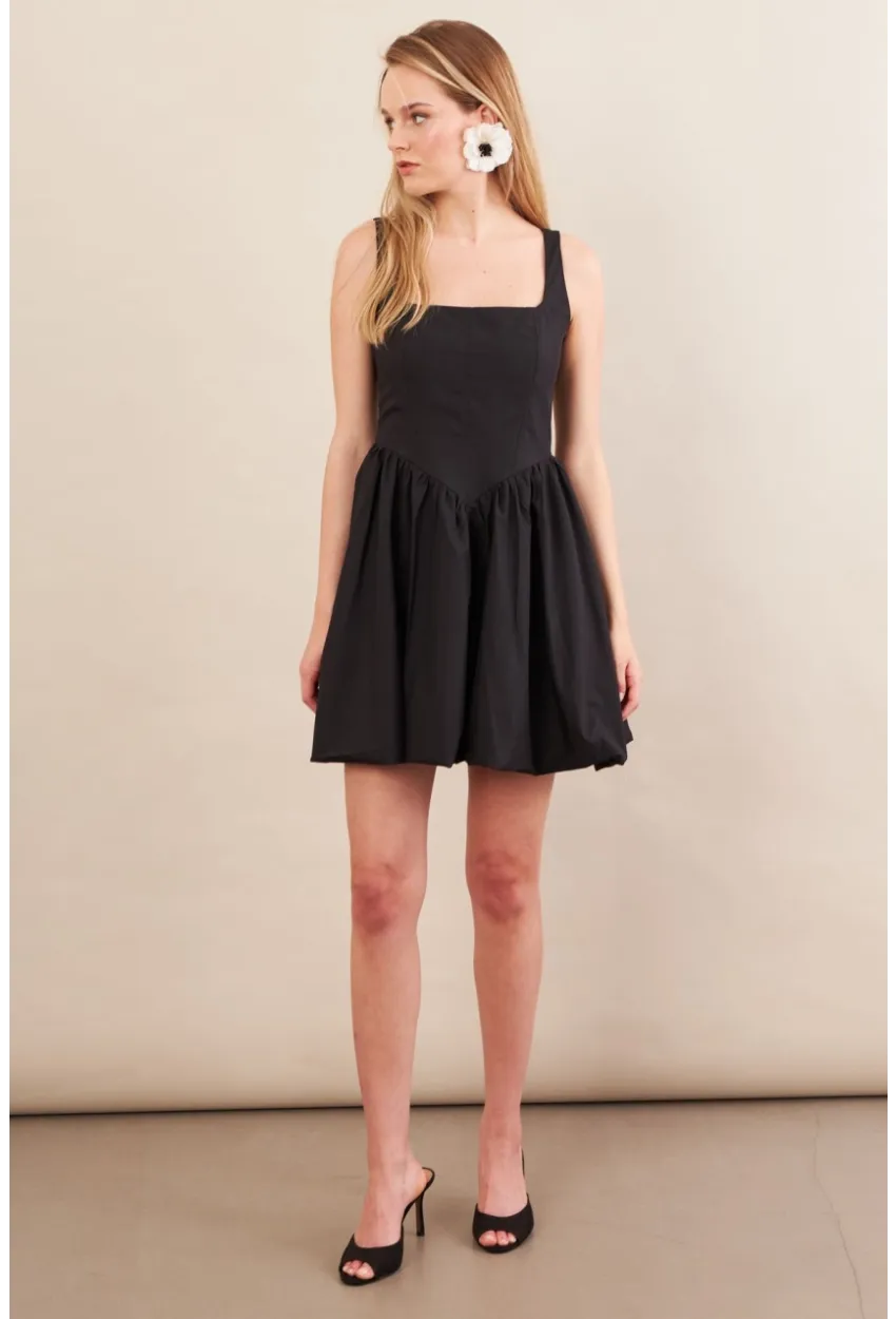 Kadın Siyah Askılı Mini Balon Elbise ERL105