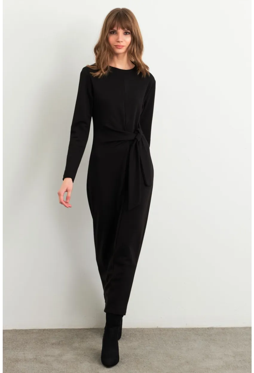 Kadın Siyah Bağlama Detaylı Midi Sweat Elbise MHOL100