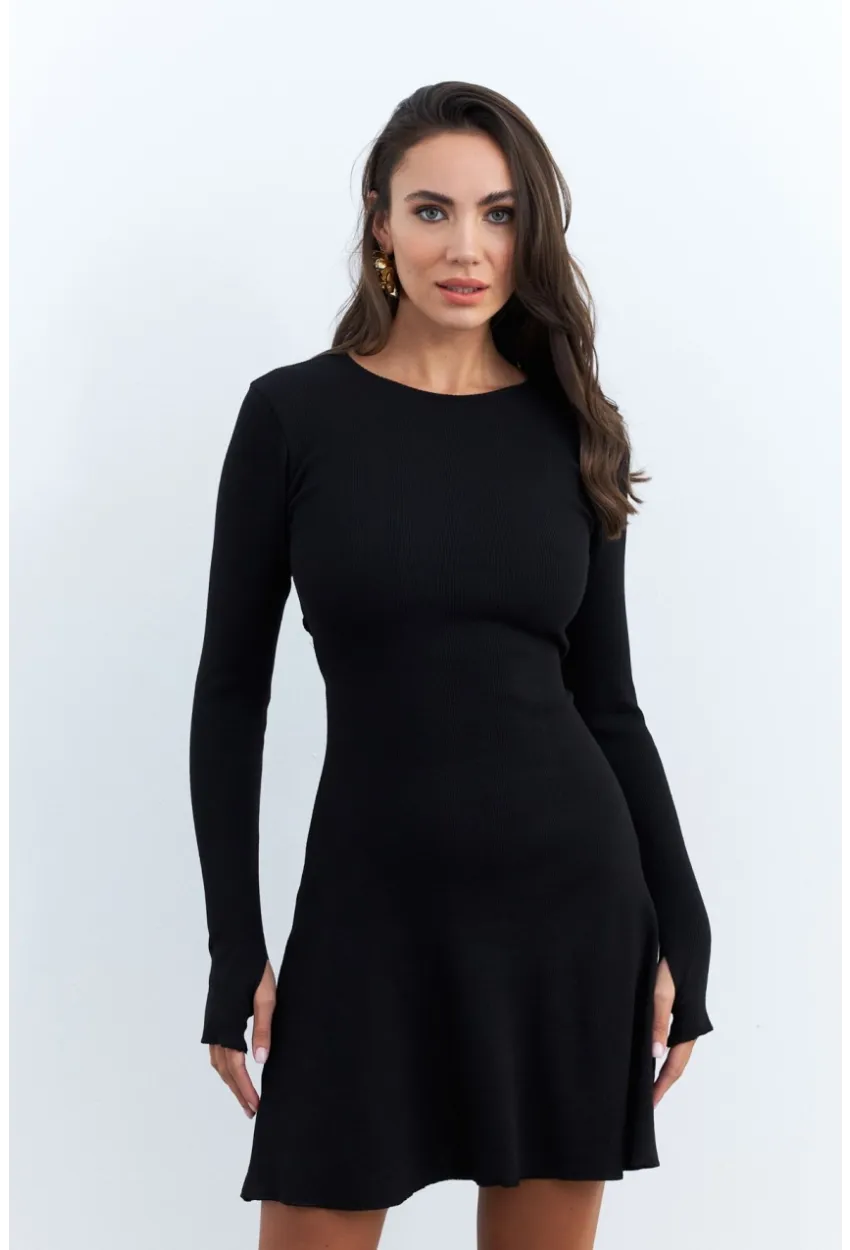 Kadın Siyah Bağlamalı Kaşkorse Mini Elbise FRY2175