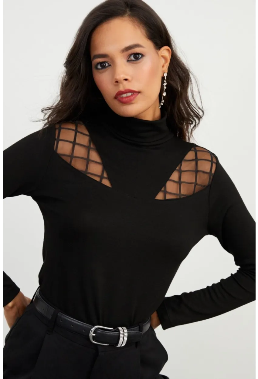 Kadın Siyah Balıkçı Bluz BK1548