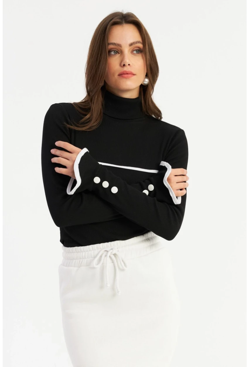 Kadın Siyah Balıkçı Kaşkorse Bluz EY2949