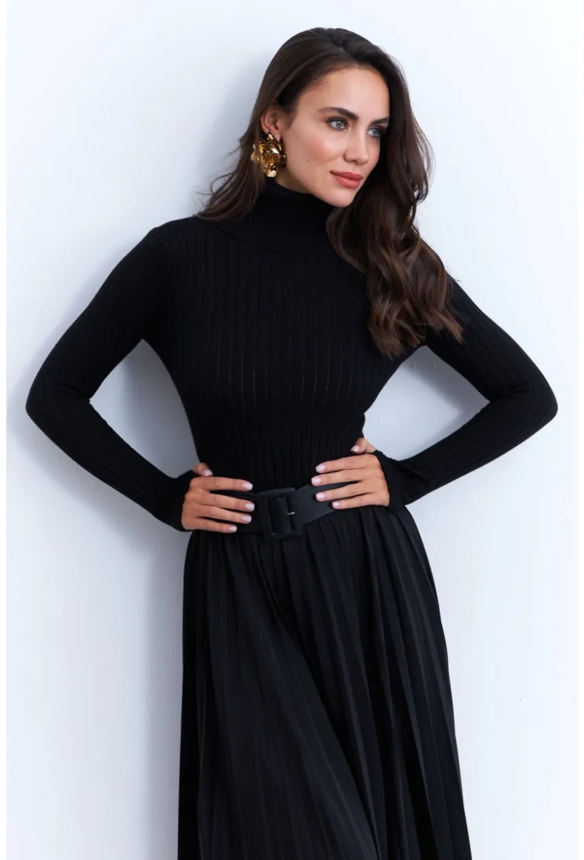 Kadın Siyah Balıkçı Yaka Triko Bluz MYV102-90