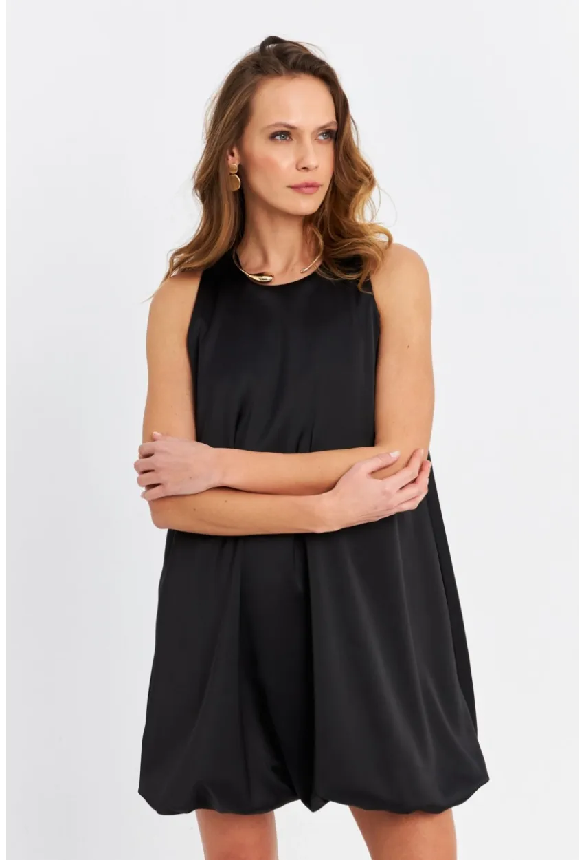 Kadın Siyah Balon Etekli Mini Elbise TW27