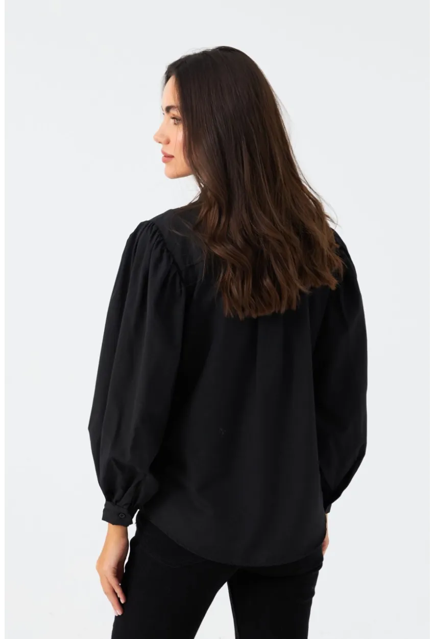 Kadın Siyah Balon Kol Gömlek MZER416