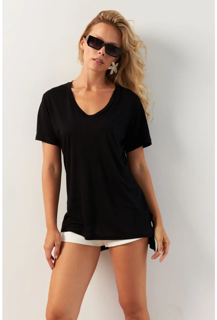 Kadın Siyah Basic Bluz RX438