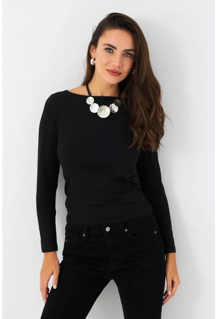 Kadın Siyah Basic Bluz RX449