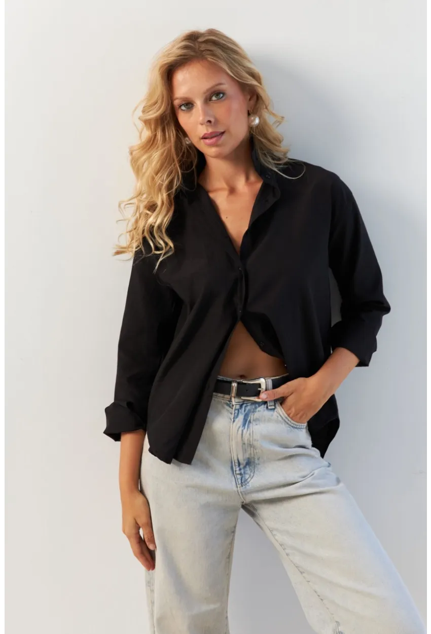 Kadın Siyah Basic Gömlek HNT02