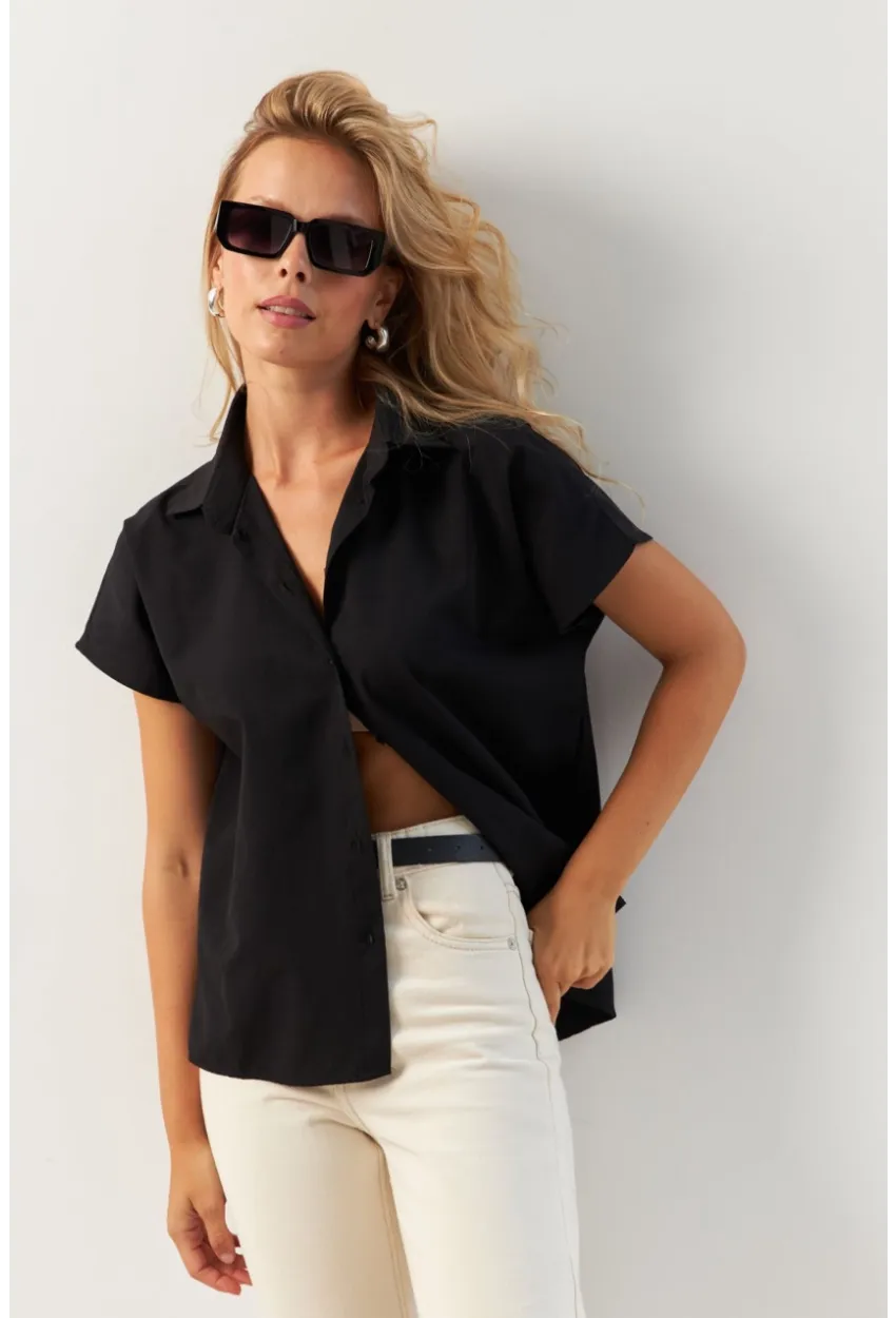 Kadın Siyah Basic Gömlek K982