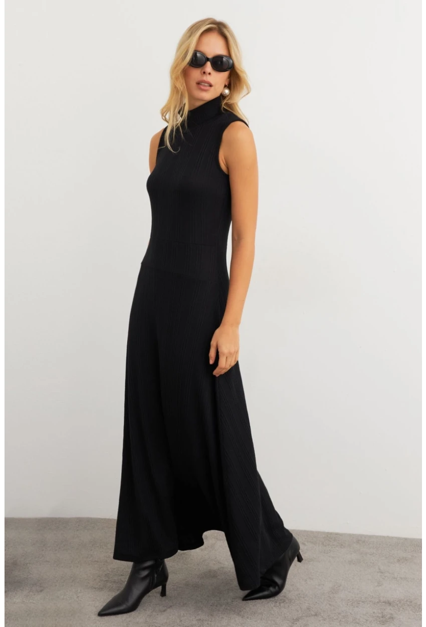 Kadın Siyah Basic Maxi Elbise MTF29