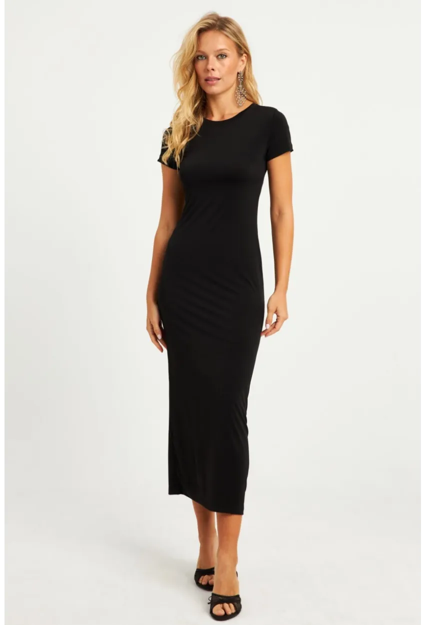 Kadın Siyah Basic Midi Elbise DMR261