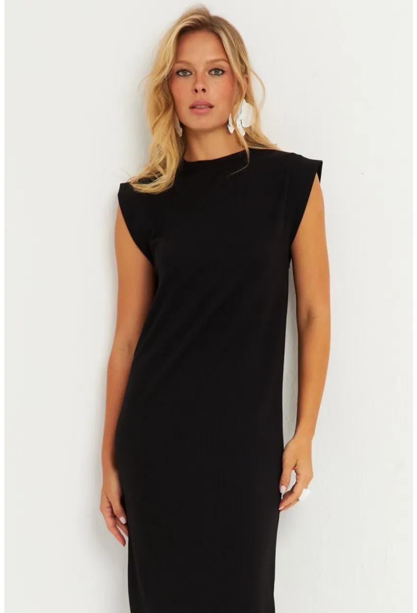 Kadın Siyah Basic Midi Elbise DMR279