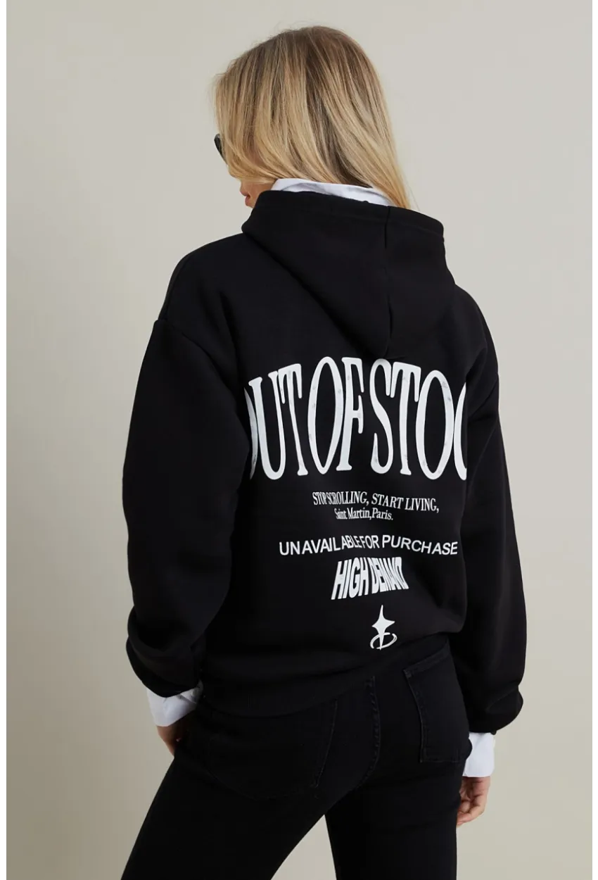 Kadın Siyah Baskılı Kapüşonlu Sweatshirt DY1451