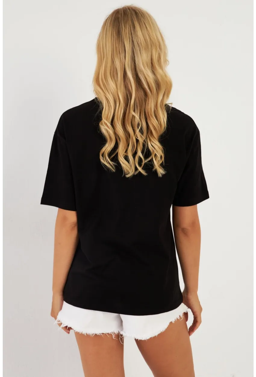 Kadın Siyah Baskılı T-Shirt AYD356