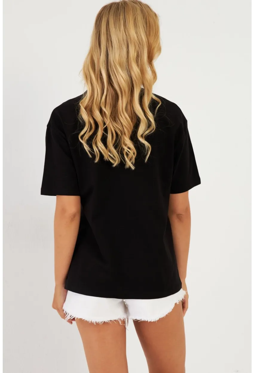 Kadın Siyah Baskılı T-Shirt AYD360