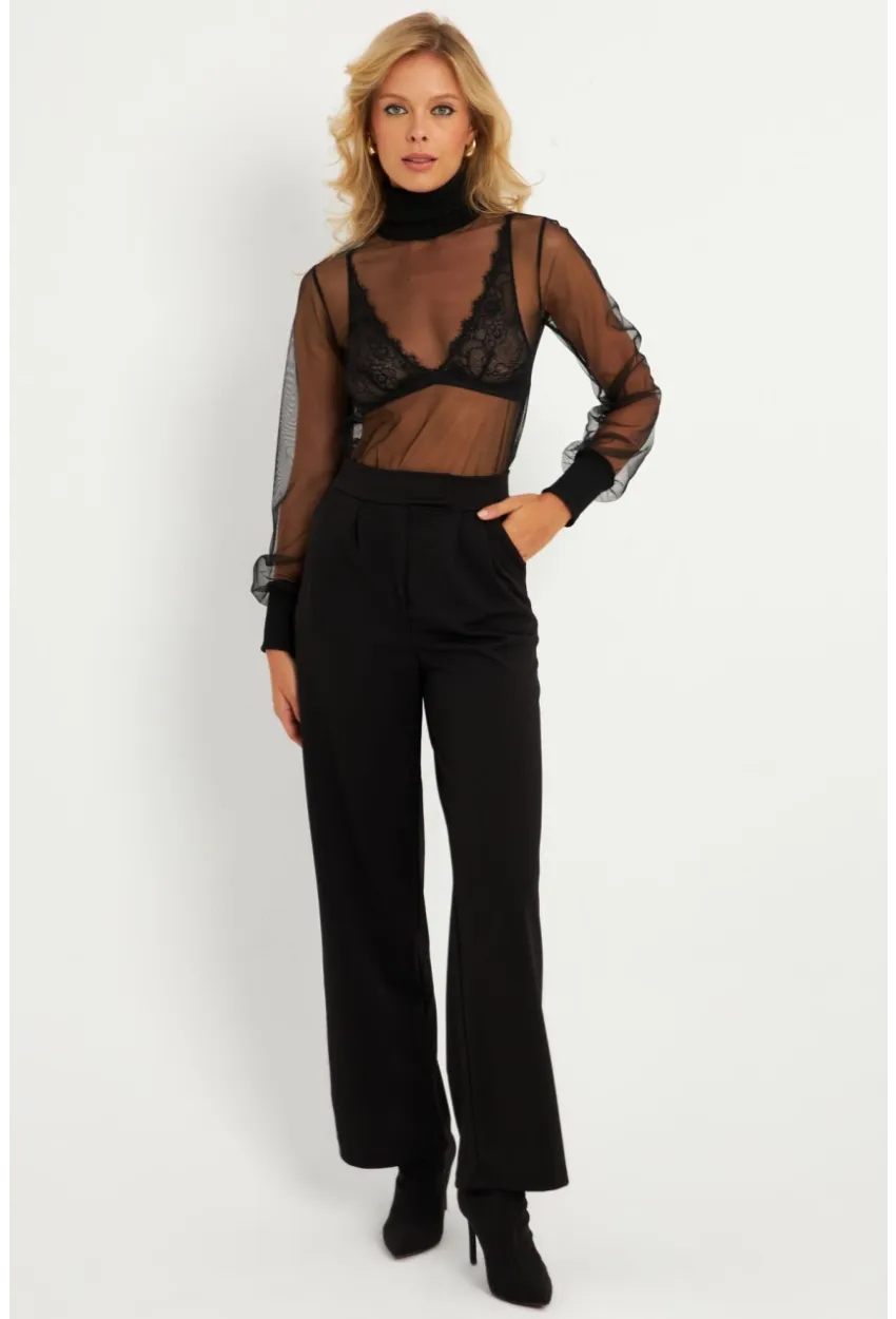 Kadın Siyah Beli Cırtlı Pantolon ELT3455