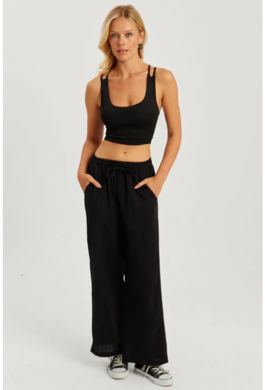 Kadın Siyah Beli Lastikli Bürümcük Pantolon ZER405