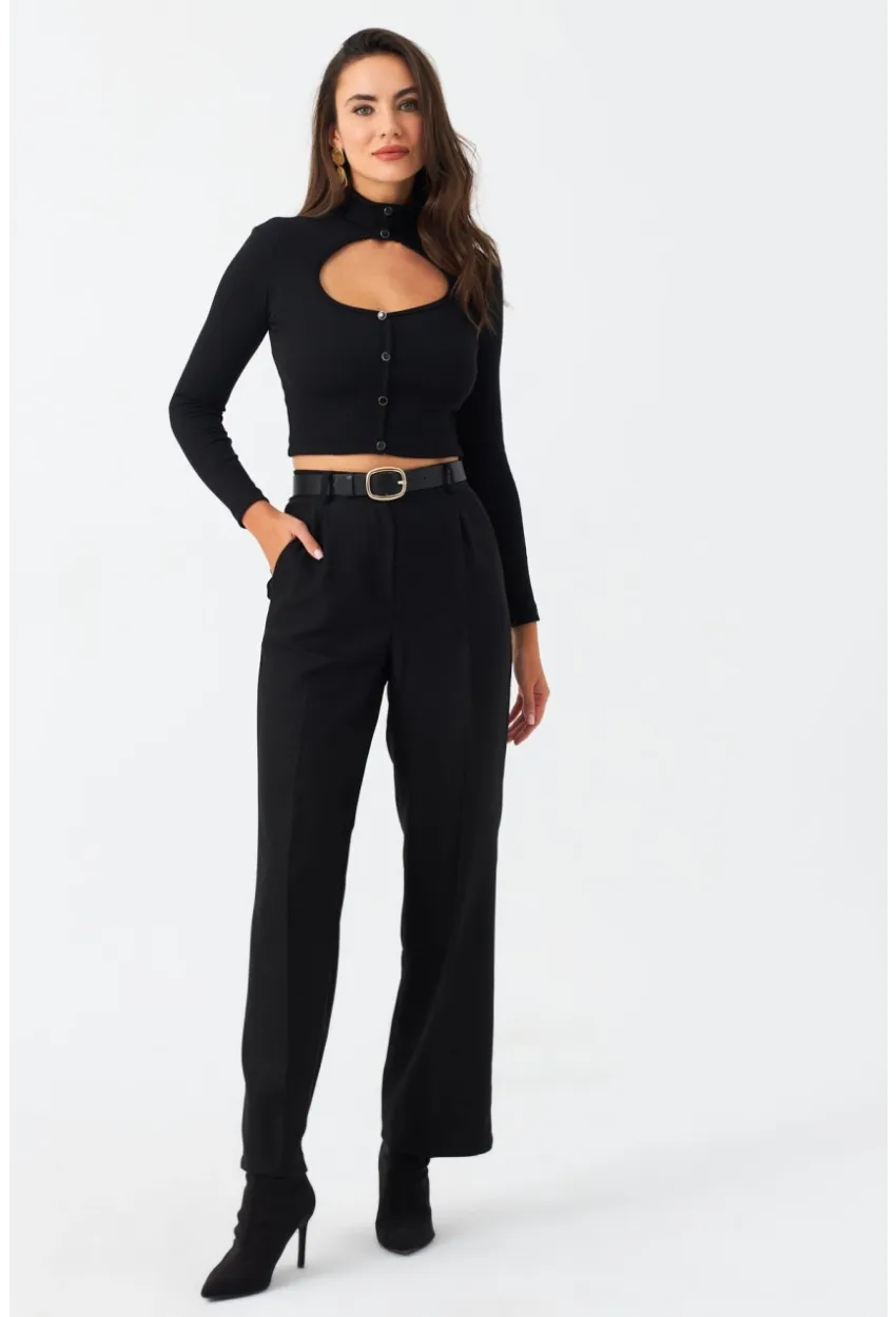 Kadın Siyah Beli Lastikli Pantolon ELA6782
